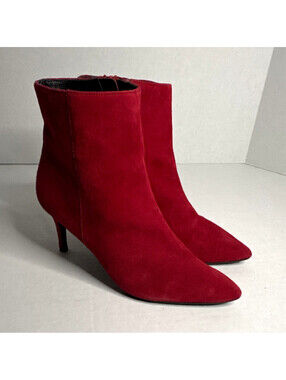 Dune Red Suede Leather Pointed Toe Ankle Bootie Zip Closure US 6 EU 37 UK 4